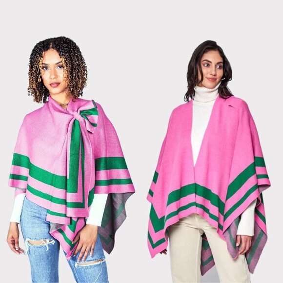 AKA 🩷 Pink and Green 💚 Ruana Shawl One Size - Picture 1 of 3